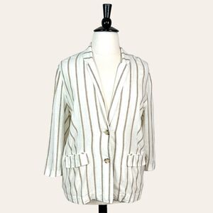 Rails Women's Flynn Mojave Linen Blend Stripe Cream Brown Blazer/Jacket Size XL